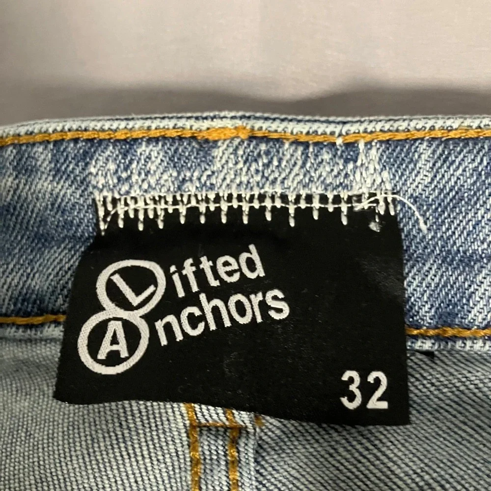 Lifted Anchors Mens 32 Distressed Jeans Customized Tribal Belt LFOD Blue Denim